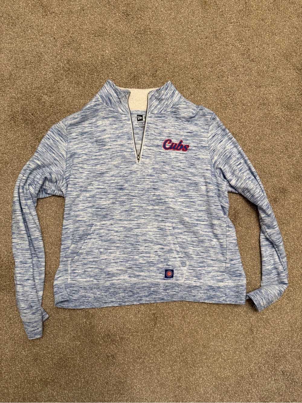 New Era Cubs Light Blue Space-Dye Quarter-Zip Pullover